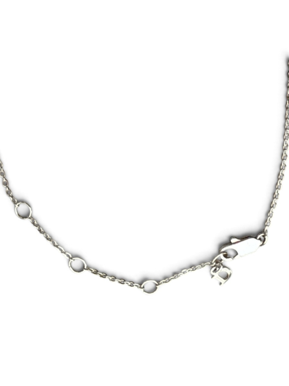 Christian Dior Logo Charm Bow Pink Bead Layered Necklace Silver Tone - Picture 6 of 8